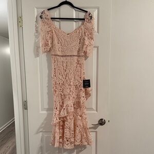 Lulu's Blush Asymmetrical Lace Dress